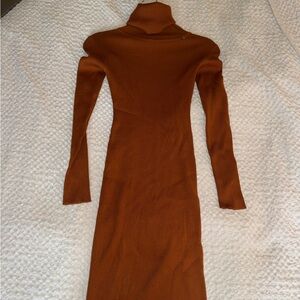 Elegant Brown Turtleneck Dress